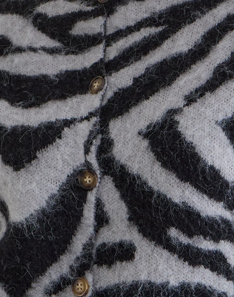 Liliana Cardigan in Knit Big Zebra Black and Grey