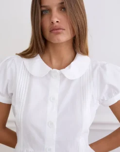 Linde Blouse with Peplum Hem in Poplin White