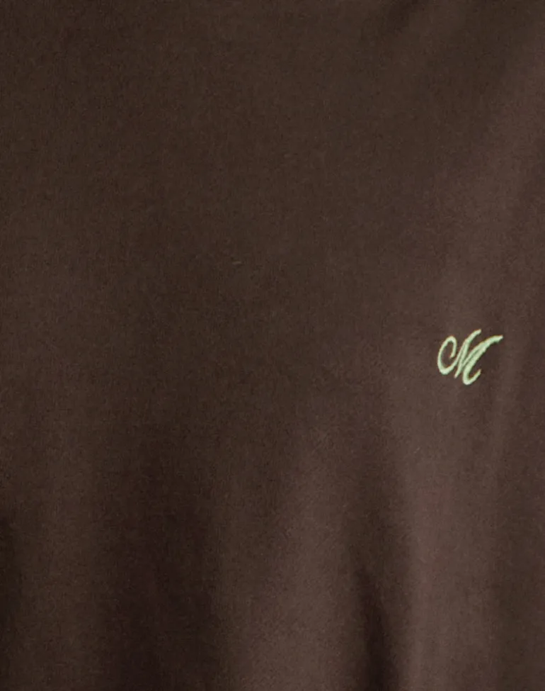 Lingwu Hoodie in Bitter Chocolate with Green Binding and M Embroidery