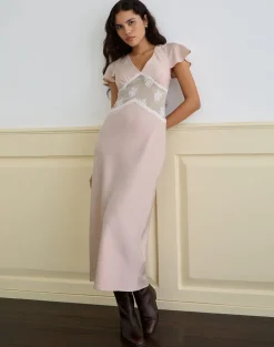 Lirenda Midi Dress in Satin Baby Pink
