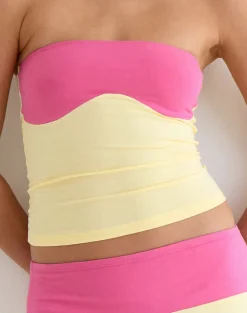 Liv Top in Rayon Jersey Lemon Yellow and Deep Pink