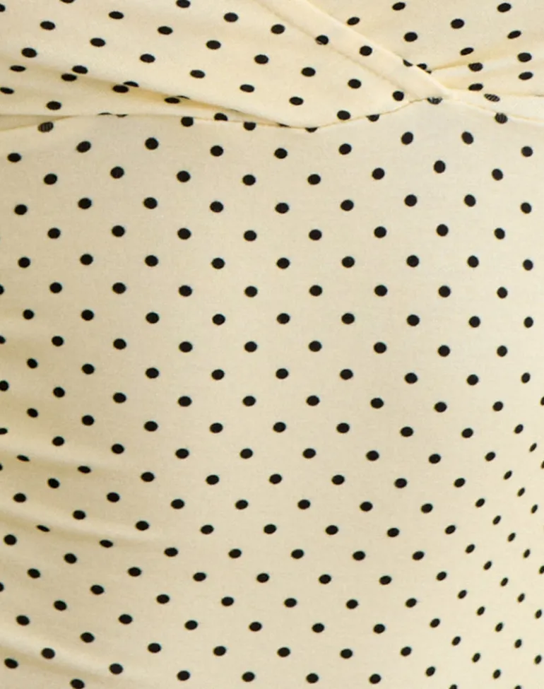 Lobos Crossover Top in Butter Yellow with Micro Polka Dots
