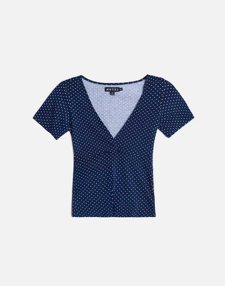 Lobos Crossover Top in Jersey Micro Polka Navy
