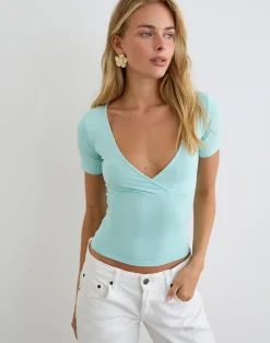 Lobos Crossover Top in Rayon Jersey Aqua