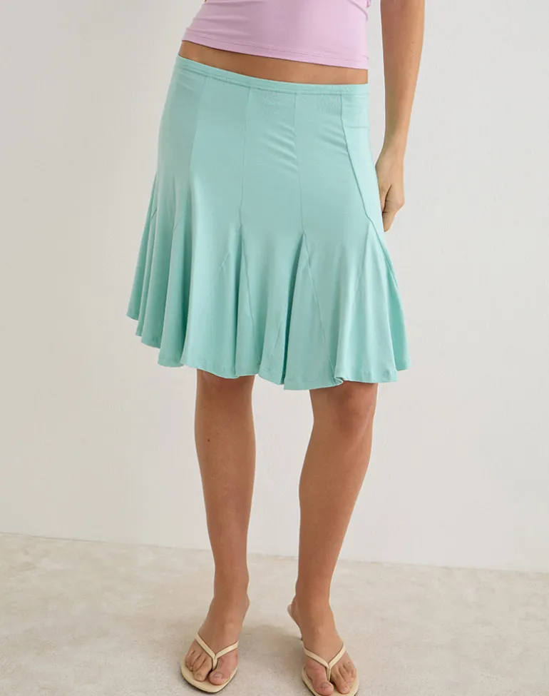 Lones Godet Midi Skirt in Rayon Jersey Aqua