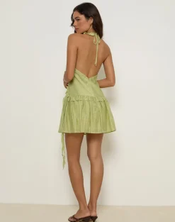 Lorena Mini Dress in Chiffon Stripe Green