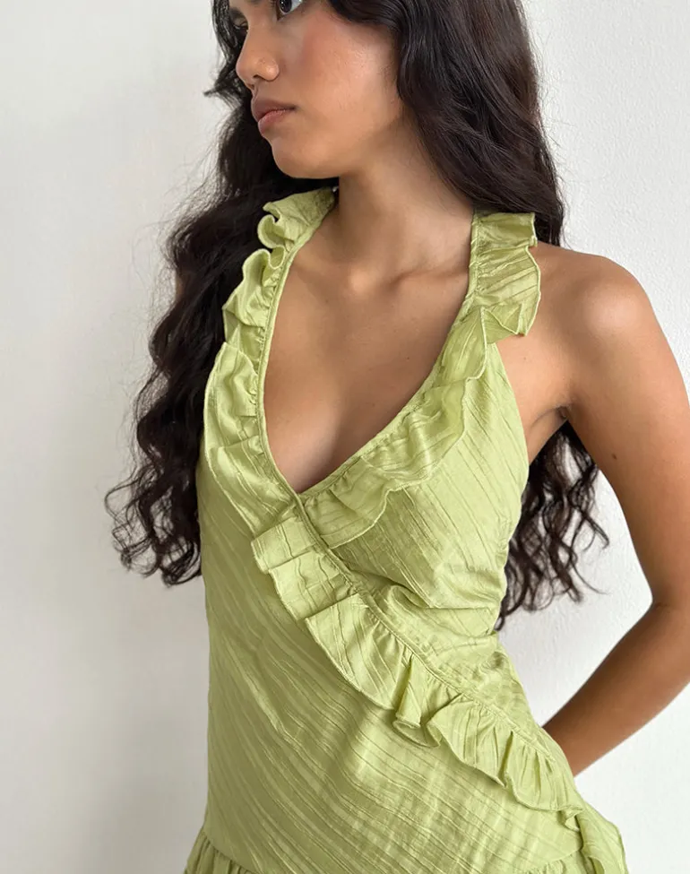 Lorena Mini Dress in Chiffon Stripe Green