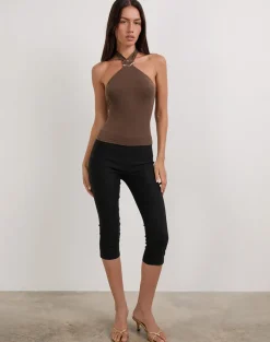 Lorie Halter Top in Cupro Bitter Chocolate