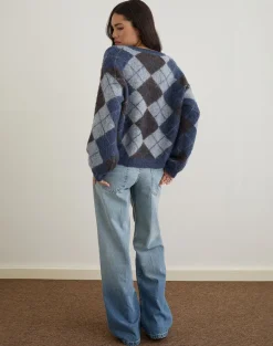 Louna Jumper in Knit Argyle Check Navy