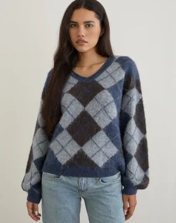 Louna Jumper in Knit Argyle Check Navy