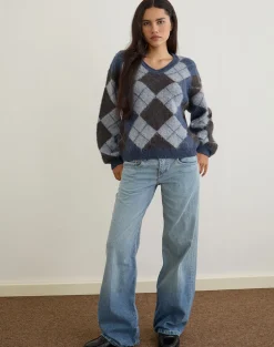 Louna Jumper in Knit Argyle Check Navy