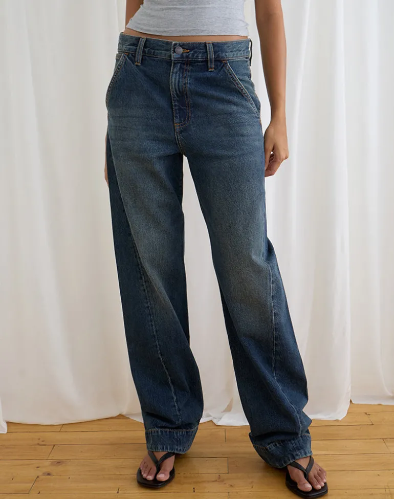 Low Rise Cinch Twisted Seam Jean in Dirty Green