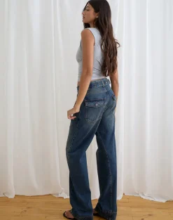 Low Rise Cinch Twisted Seam Jean in Dirty Green