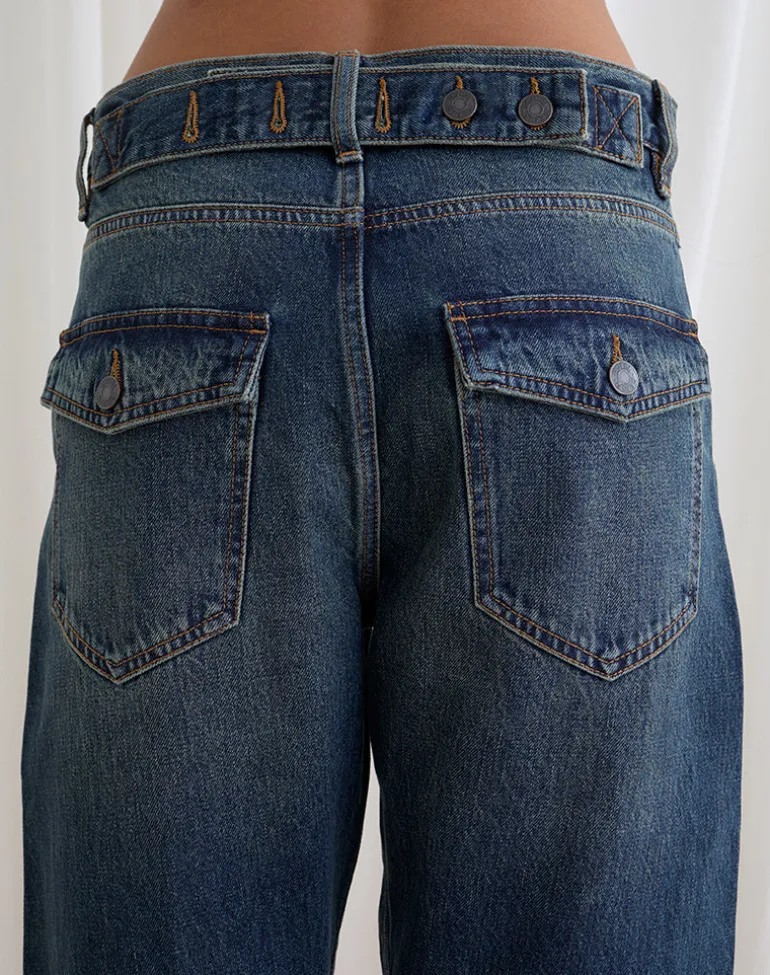 Low Rise Cinch Twisted Seam Jean in Dirty Green