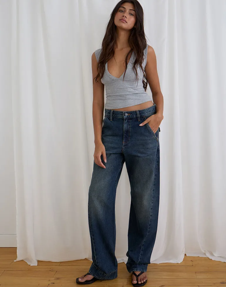 Low Rise Cinch Twisted Seam Jean in Dirty Green