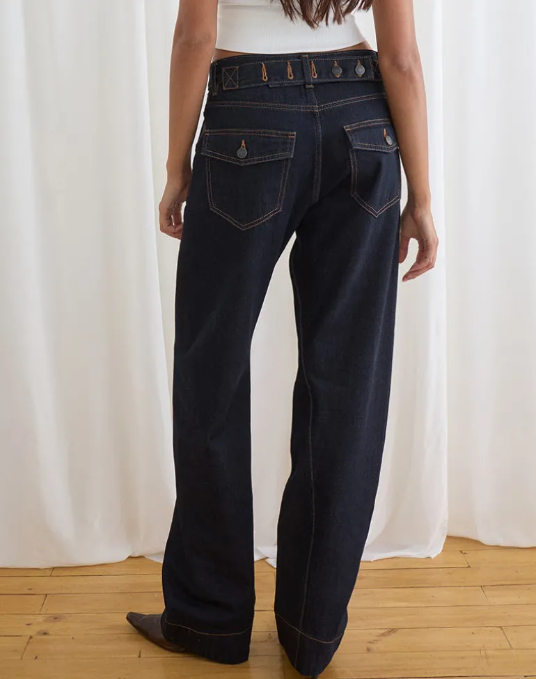 Low Rise Cinch Twisted Seam Jean in Indigo