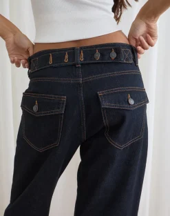 Low Rise Cinch Twisted Seam Jean in Indigo
