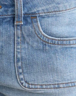Low Rise Denim Cargo Hotpant in Mid Bleach