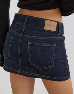 Low Rise Denim Mini Skirt in Indigo