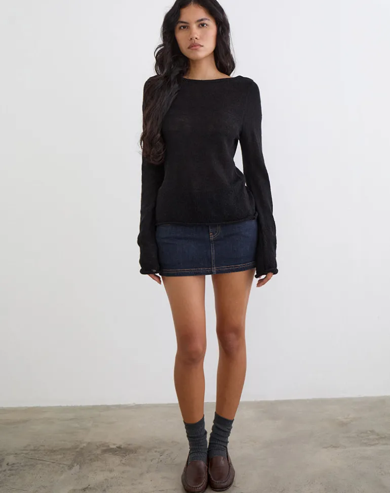 Low Rise Denim Mini Skirt in Indigo