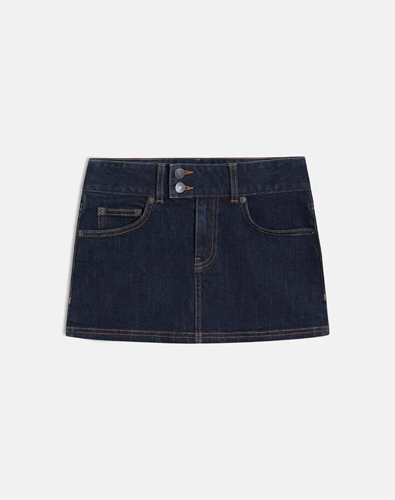 Low Rise Denim Mini Skirt in Indigo