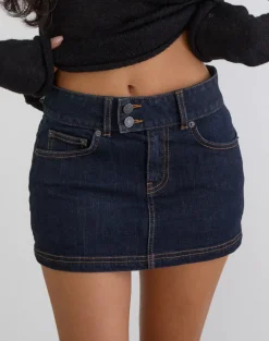 Low Rise Denim Mini Skirt in Indigo