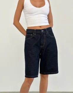 Low Rise Denim Skater Short in Indigo