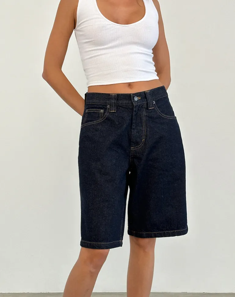 Low Rise Denim Skater Short in Indigo