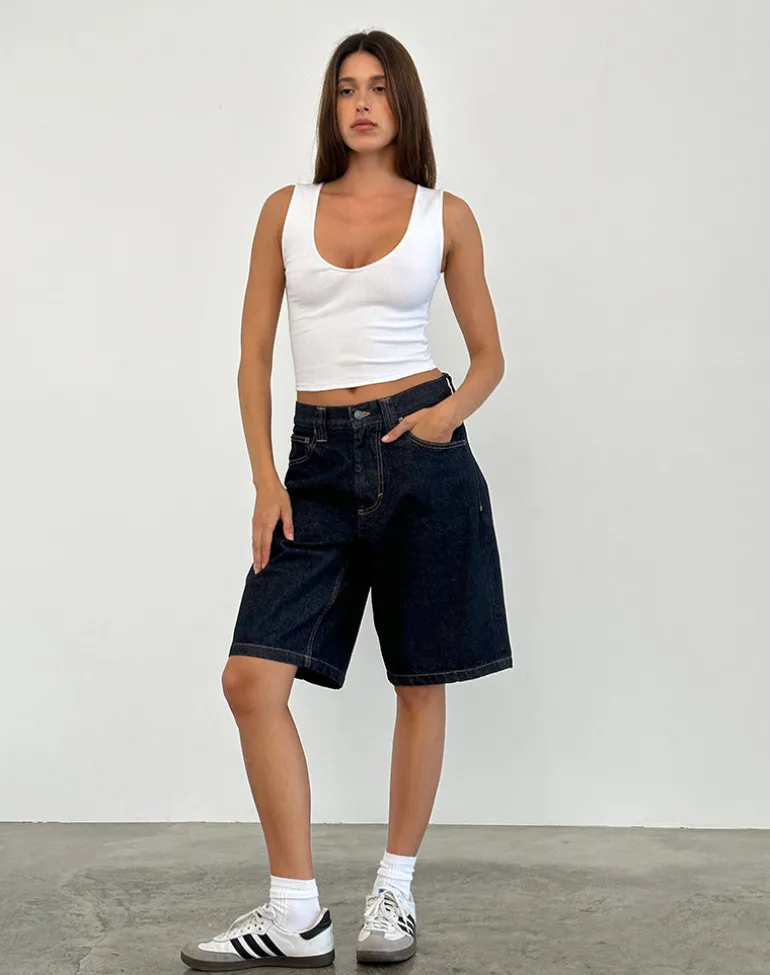 Low Rise Denim Skater Short in Indigo