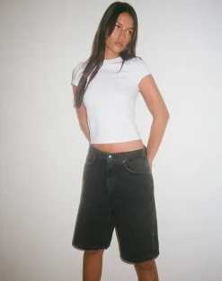 Low Rise Denim Skater Short in Washed Black Grey