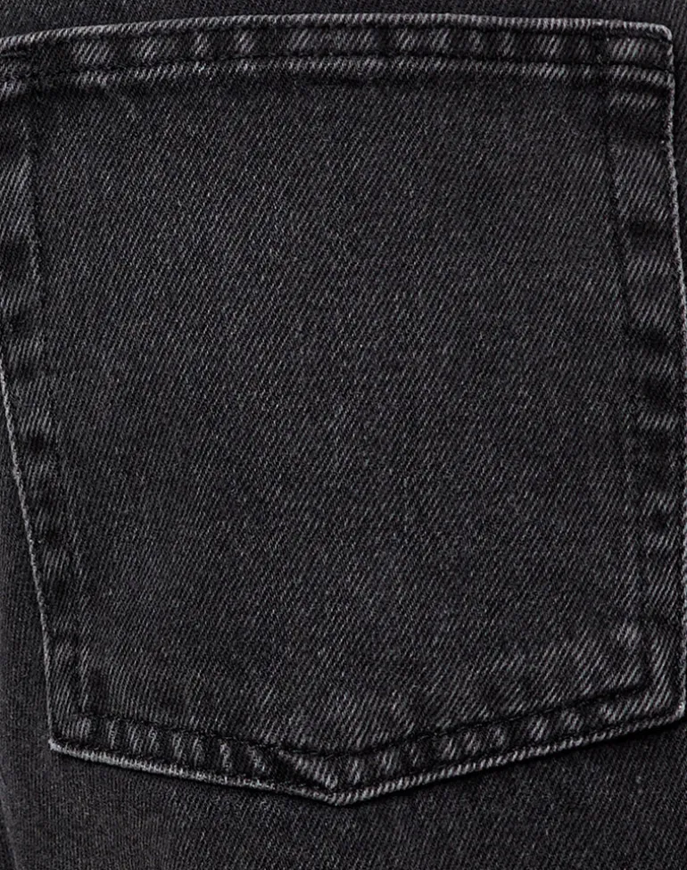Low Rise Denim Skater Short in Washed Black Grey