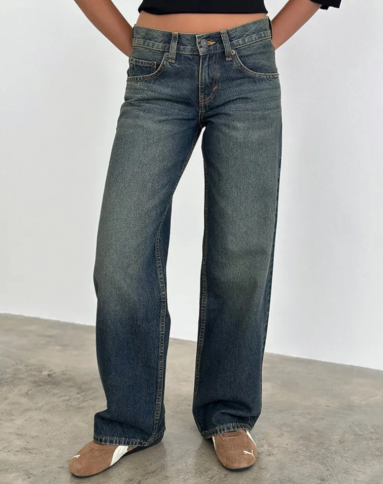 Low Rise Parallel Jeans in Dirty Green