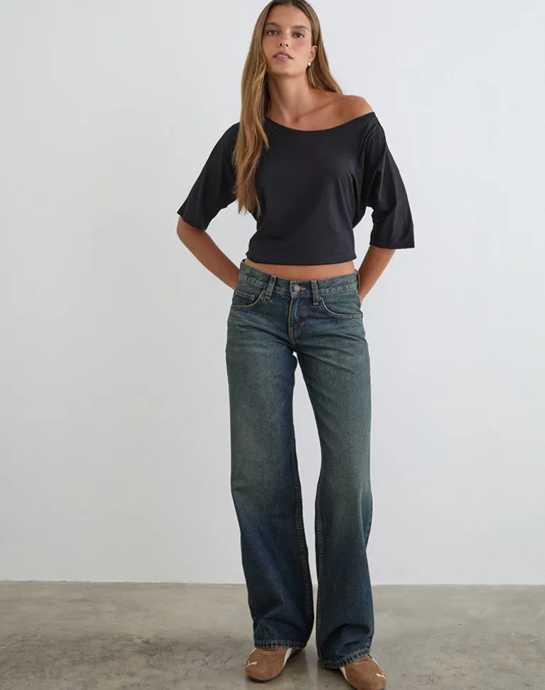 Low Rise Parallel Jeans in Dirty Green