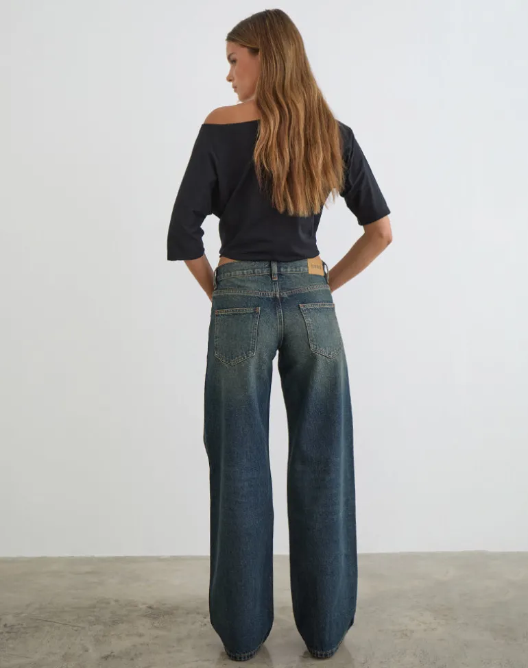 Low Rise Parallel Jeans in Dirty Green