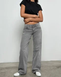 Low Rise Parallel Jeans in Grey Wash
