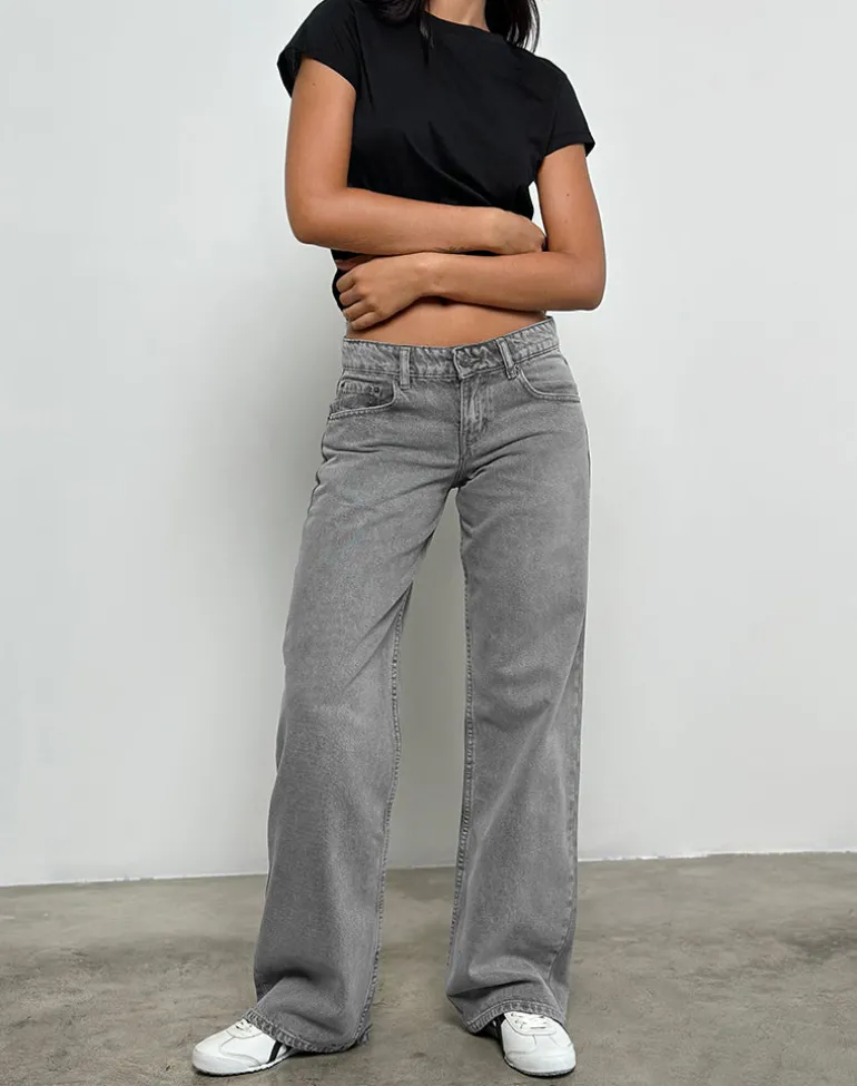 Low Rise Parallel Jeans in Grey Wash