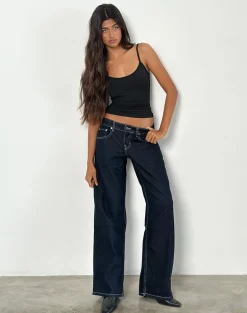 Low Rise Parallel Jeans in Indigo with Contrast Stitch