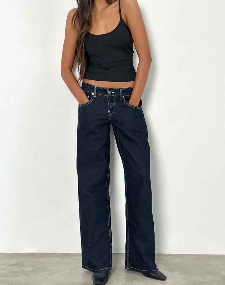 Low Rise Parallel Jeans in Indigo with Contrast Stitch