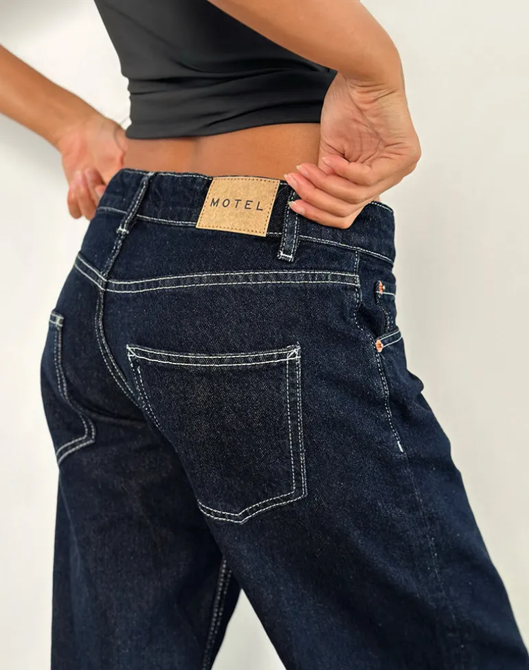 Low Rise Parallel Jeans in Indigo with Contrast Stitch
