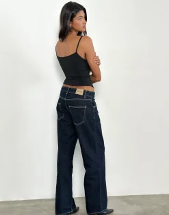 Low Rise Parallel Jeans in Indigo with Contrast Stitch