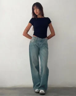 Low Rise Parallel Jeans in Vintage Blue Green