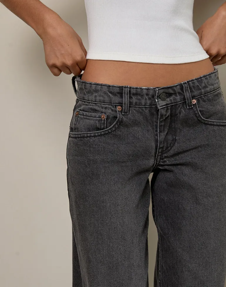 Low Rise Parallel Jeans in Washed Black Grey