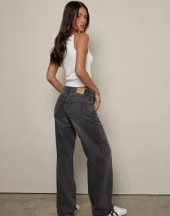 Low Rise Parallel Jeans in Washed Black Grey