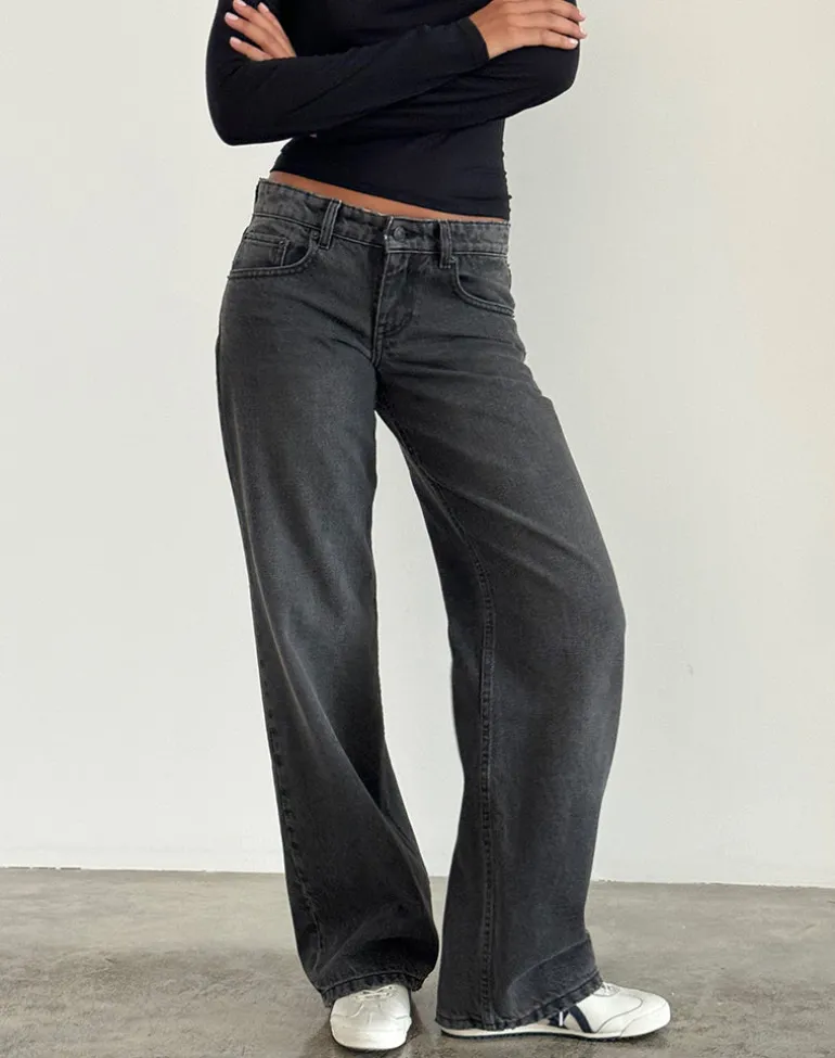 Low Rise Parallel Jeans in Washed Black Grey