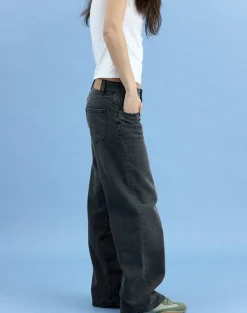 Low Rise Parallel Jeans in Washed Black Grey