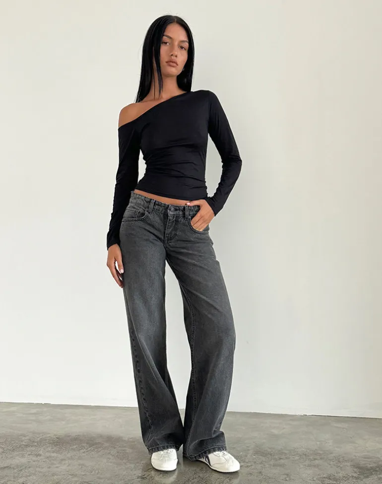 Low Rise Parallel Jeans in Washed Black Grey