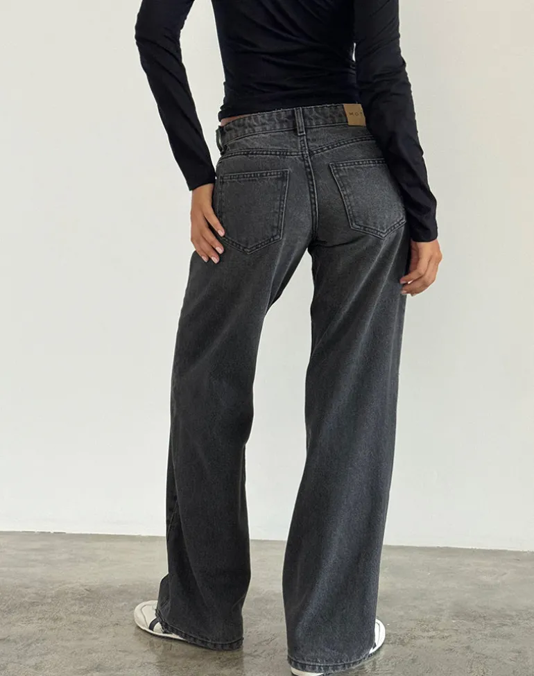 Low Rise Parallel Jeans in Washed Black Grey
