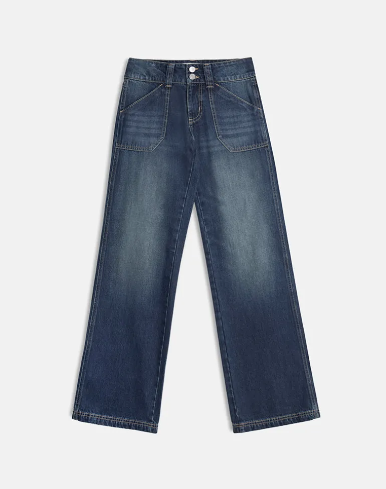 Low Rise Relaxed Cargo Jeans in Mid Blue Tint