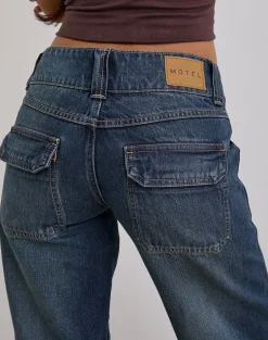 Low Rise Relaxed Cargo Jeans in Mid Blue Tint