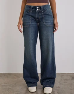 Low Rise Relaxed Cargo Jeans in Mid Blue Tint